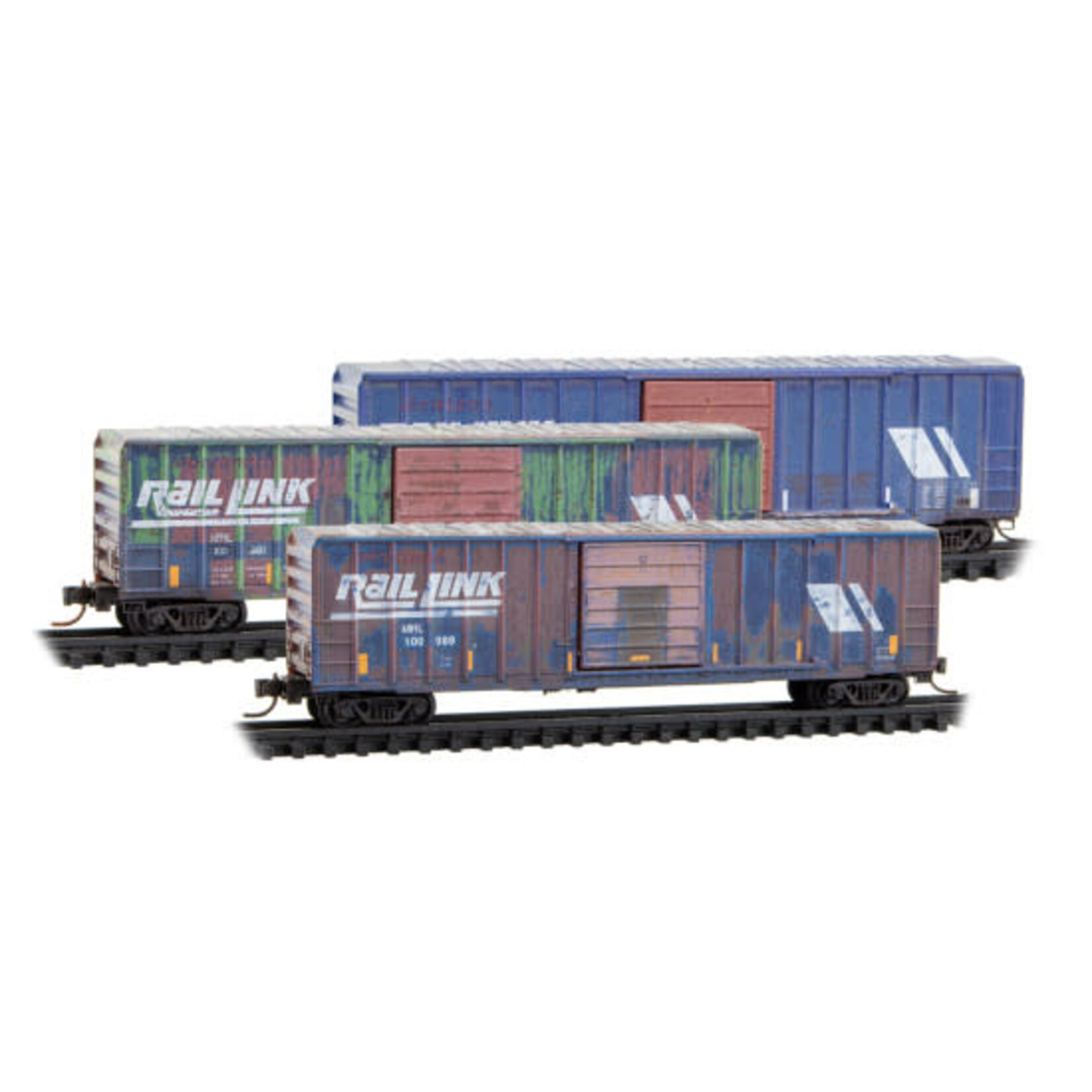 Micro Trains By Atlas 983105108 N 50' single Door Rib Side Box Car w/o Roofwalk Montana Rail Link Weathered 3pk 100980 100982 100989