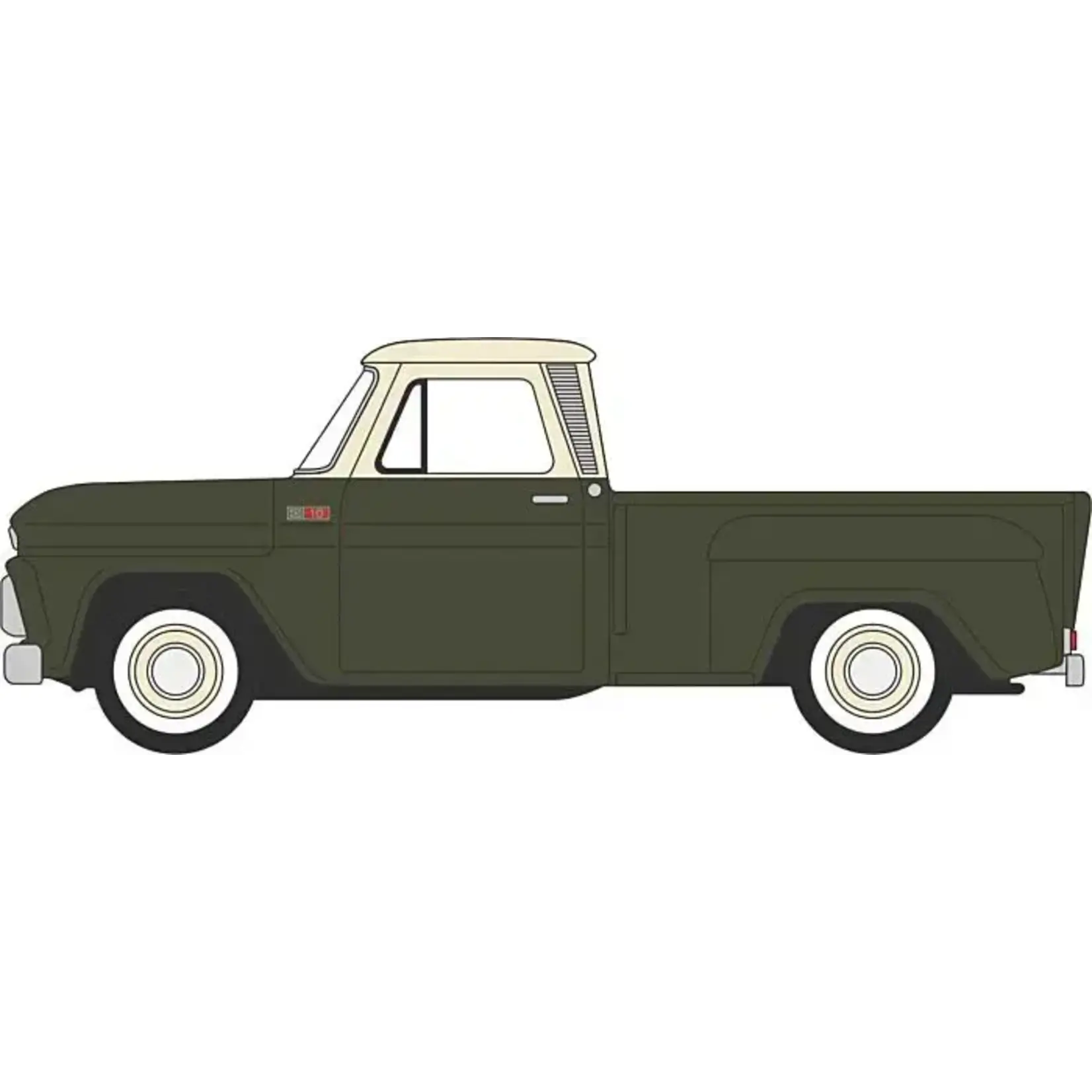 Oxford Diecast 87CP65008 Chevrolet Stepside Pickup 1965 - Dark Green / Ivory