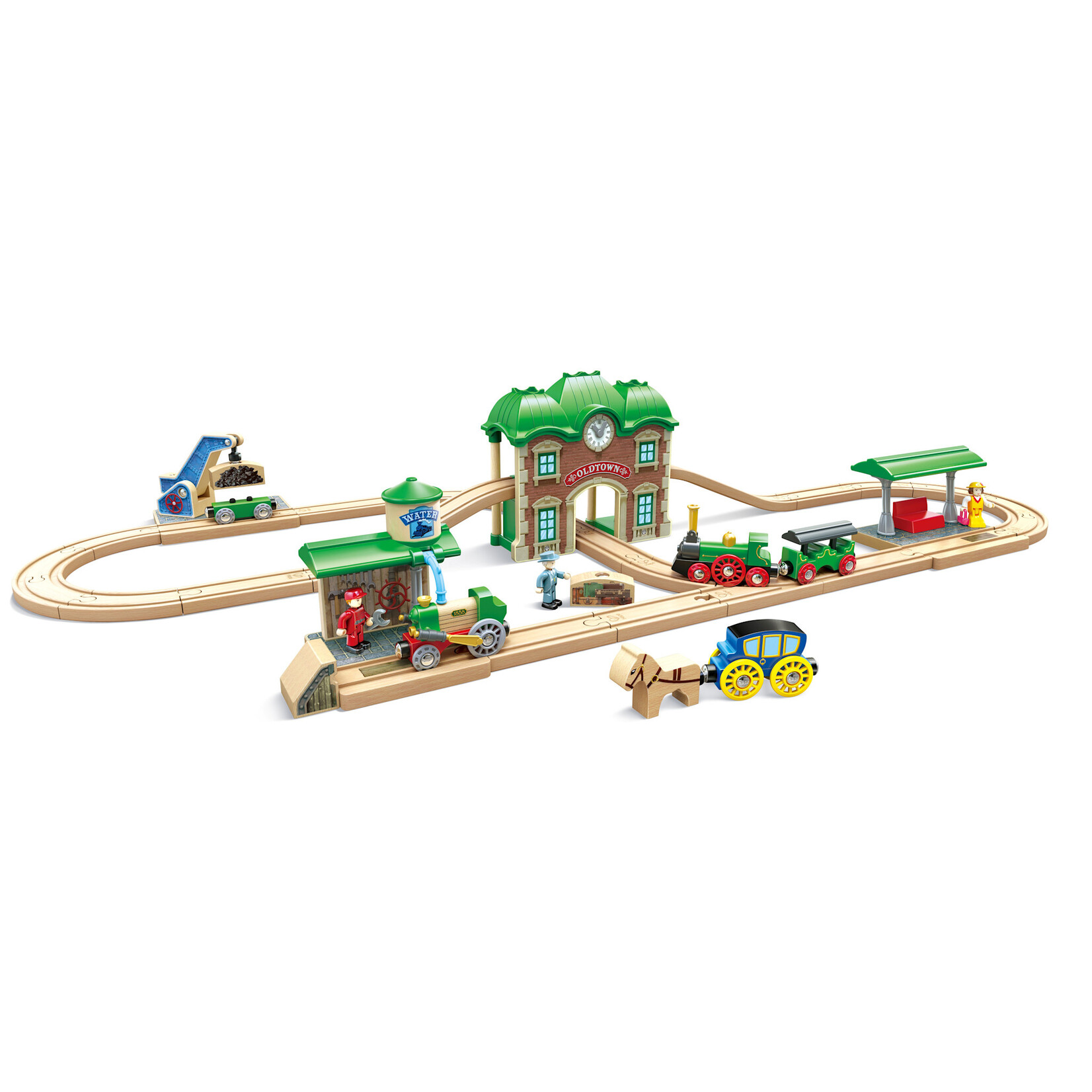 Hape Wooden Retro Train & Station Set