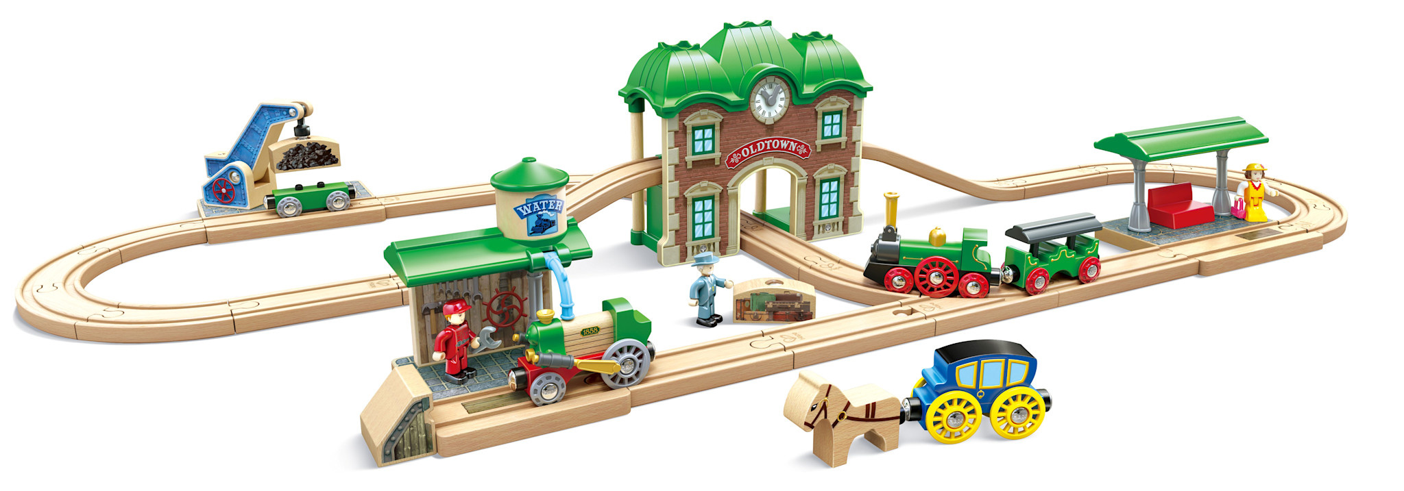 Wooden Retro Train & Station Set
