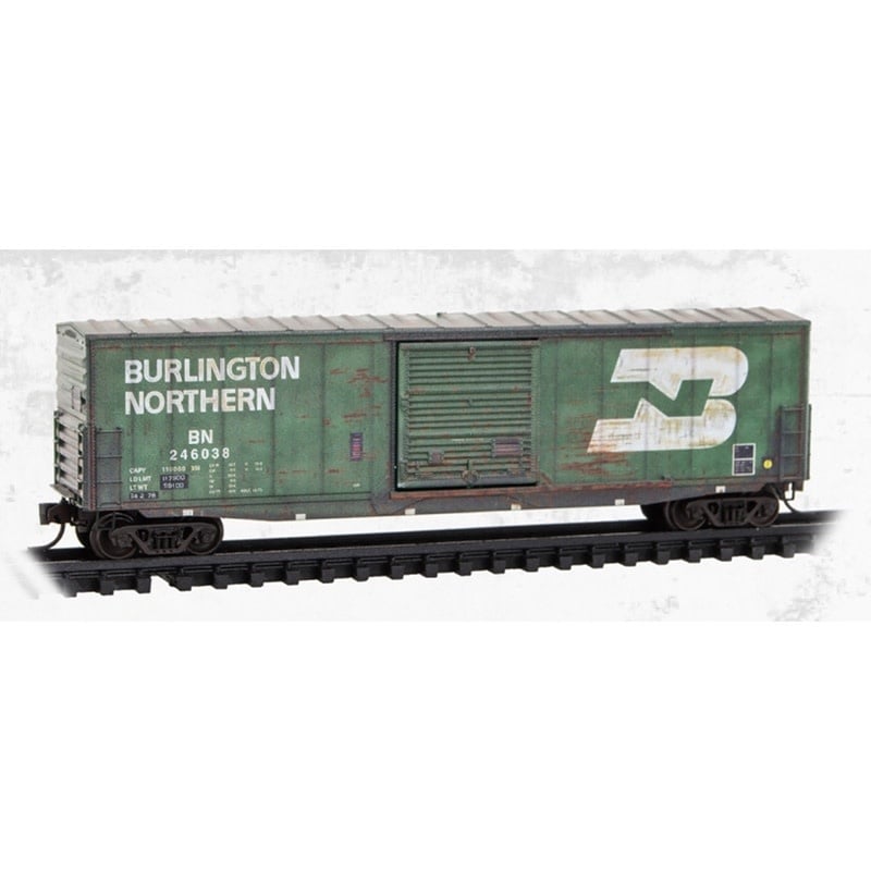 180144480 N 50' Single Door Box Car Weathered Burlington Northern 246038