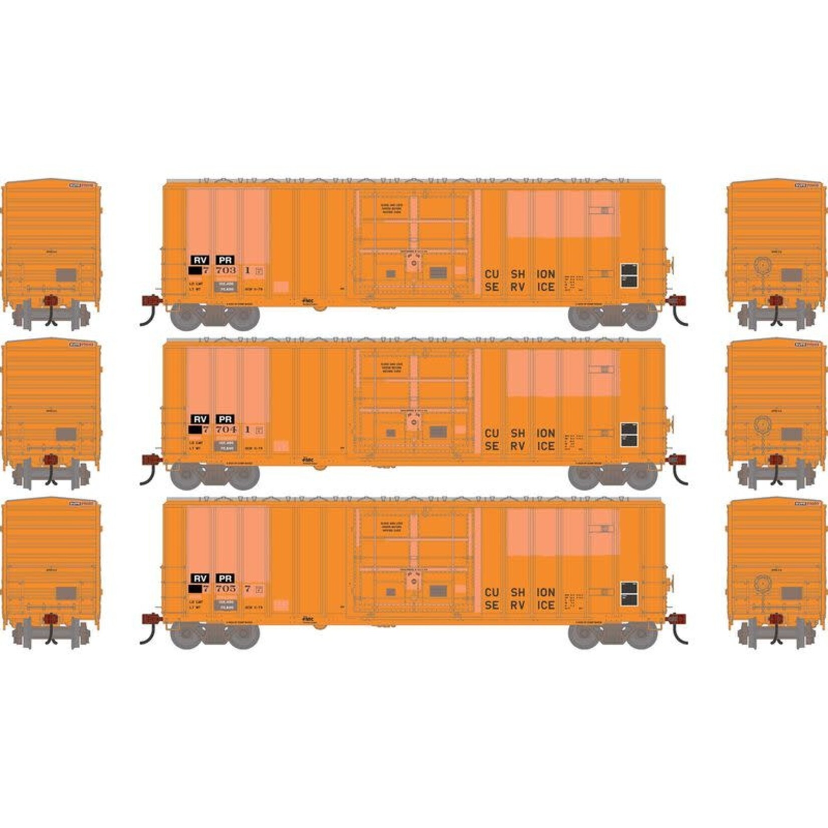 Athearn 2794 HO 50' FMC 5327 12' Plug Door Box Car Primed For Grime RVPR #77031 / 77041 / 77057 3-Pack