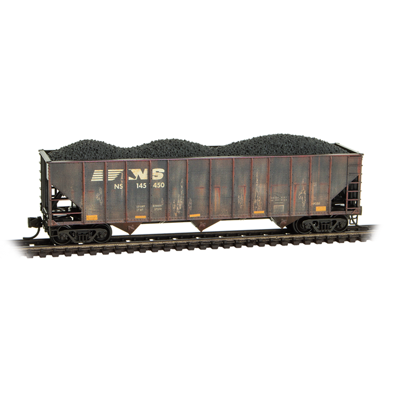 983105111 N 100-Ton 3-Bay Open Hopper Rib Sides w/ Coal Load Norfolk Southern Weathered 2-Pack #145450 #145919
