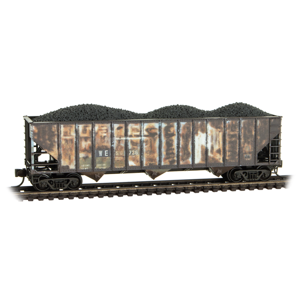 983105112 N 100-Ton 3-Bay Open Hopper Rib Sides w/ Coal Load Wheeling & Lake Erie Weathered 2-Pack #3526 #50736