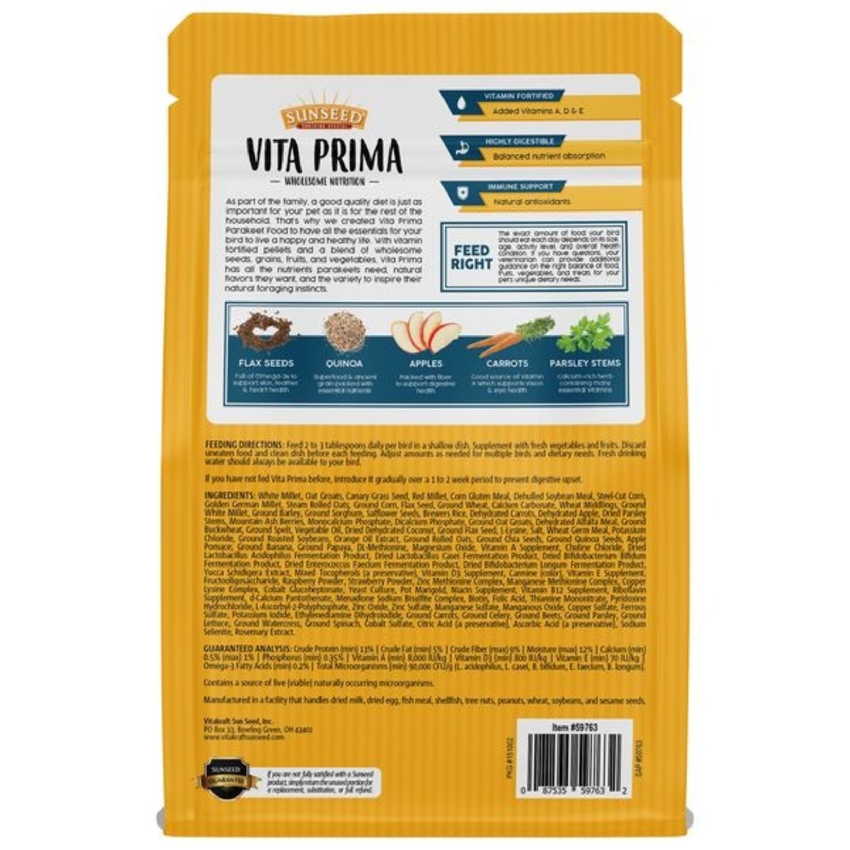 Sunseed Vita Prima Parakeet Food, 2lb