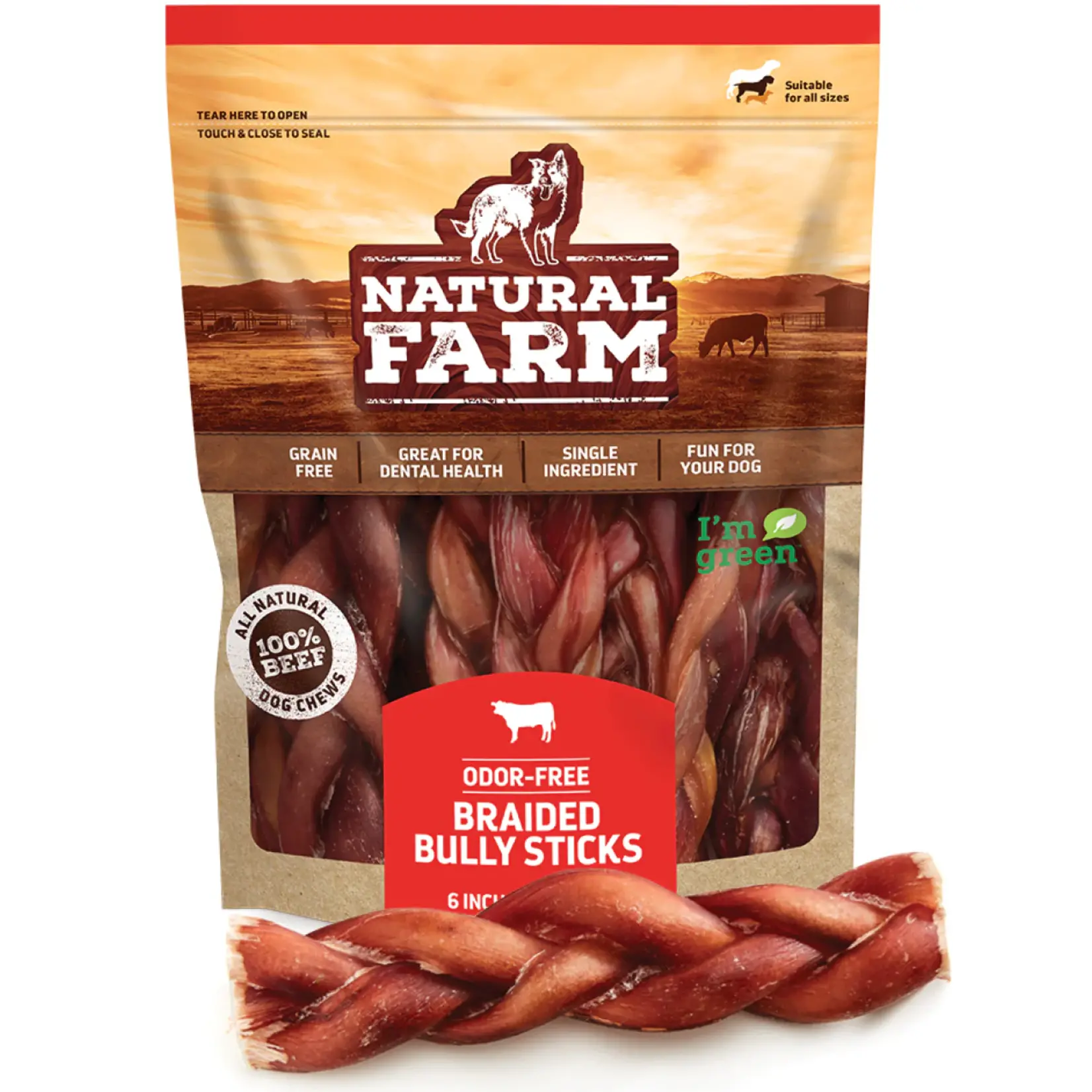 Natural Farm Braided Bully Sticks - 6 Inch, 3 Pack