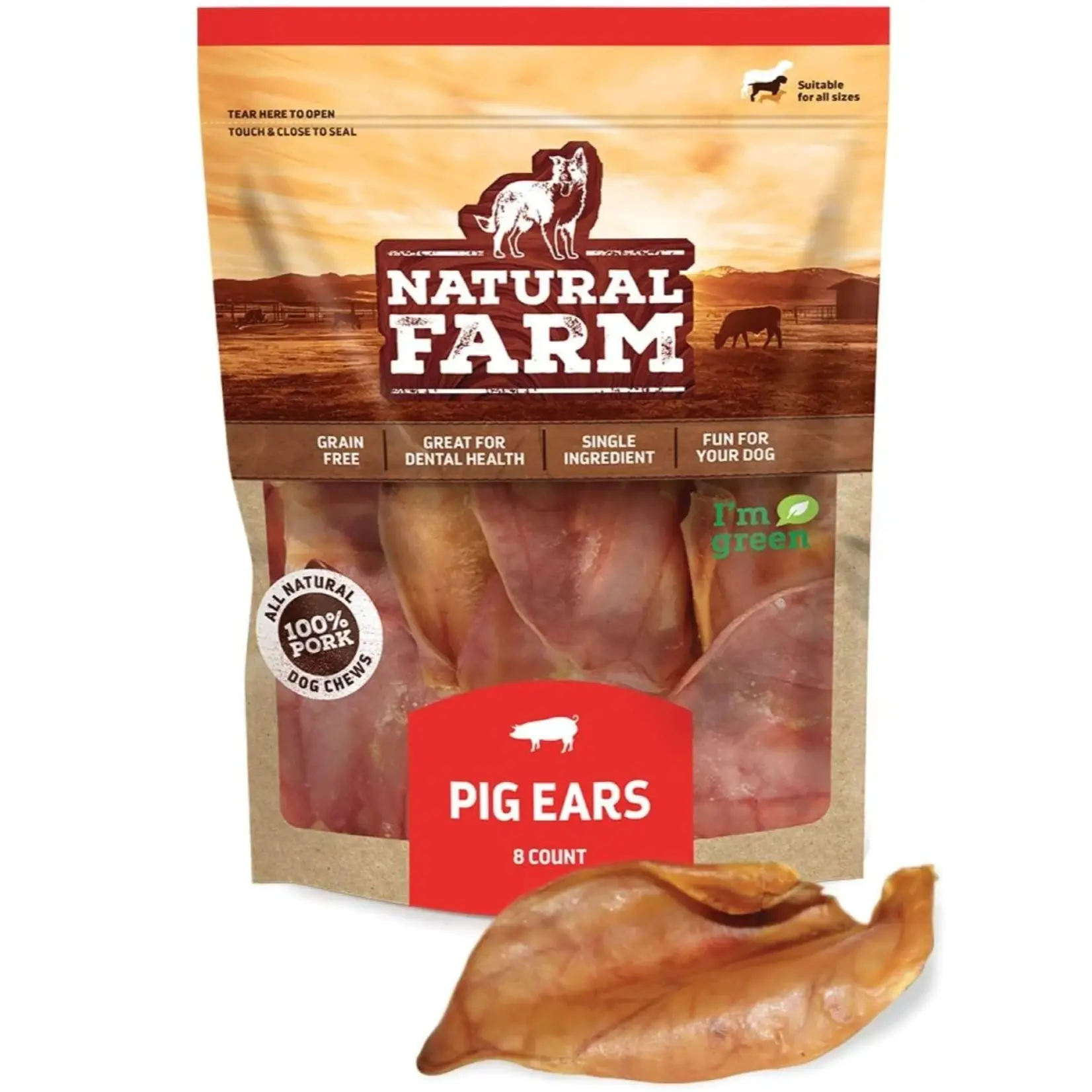 Natural Farm Pig Ear Treats for Dogs, 3 Count