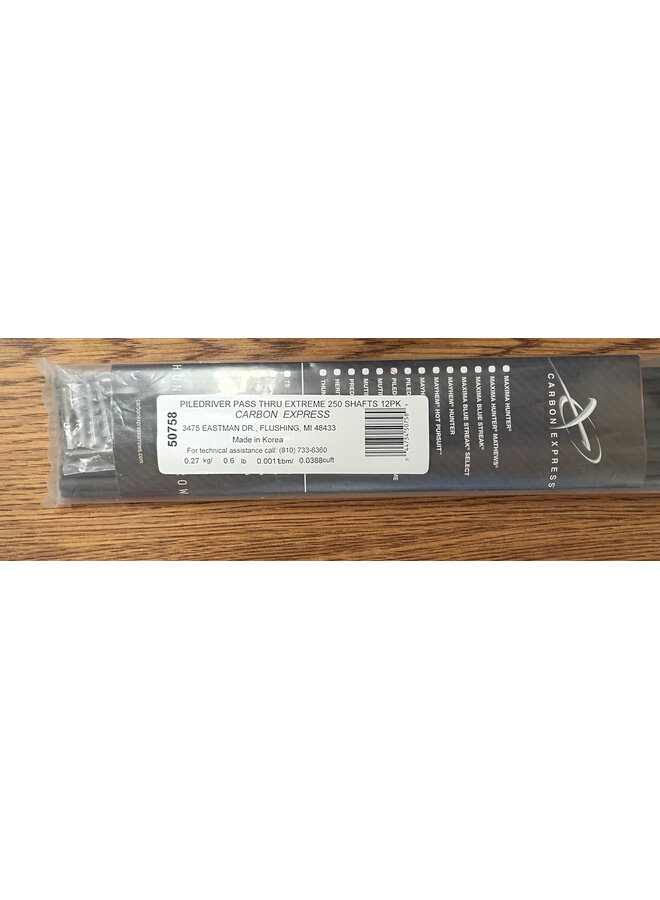 PileDriver Pass Thru Extreme Shafts 250 - .390 Actual Spine 1 Doz