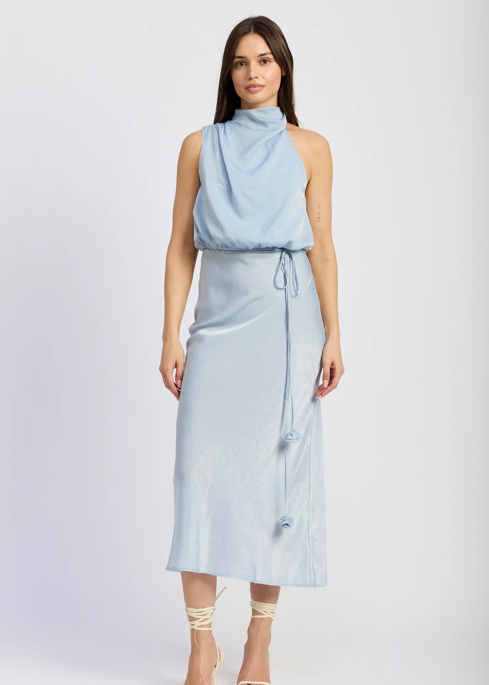 En Saison Blue Ani Satin Cowl Dress