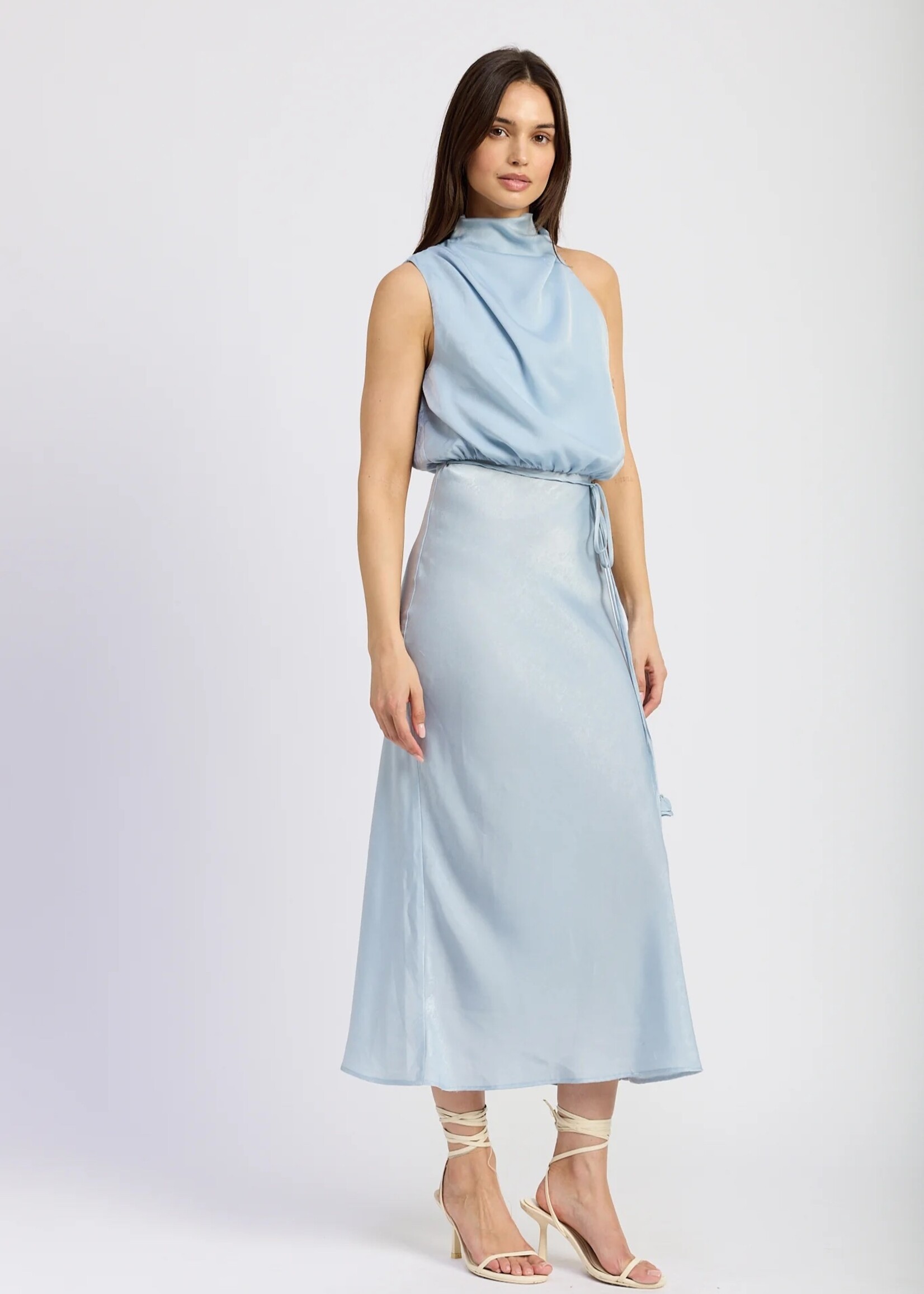 En Saison Blue Ani Satin Cowl Dress