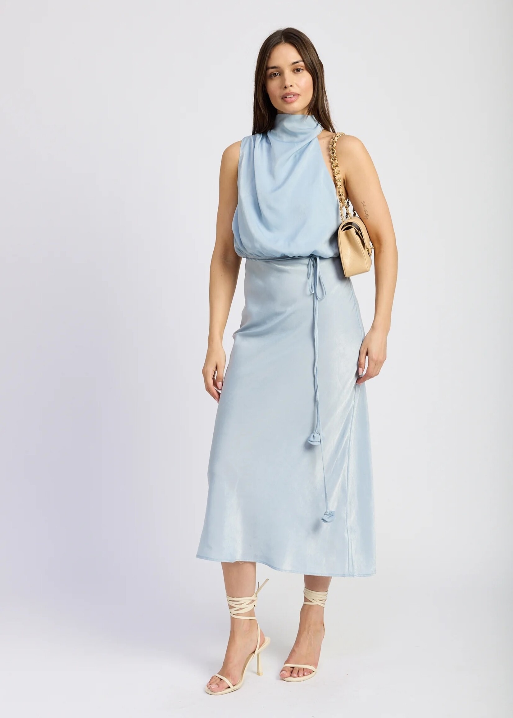 En Saison Blue Ani Satin Cowl Dress
