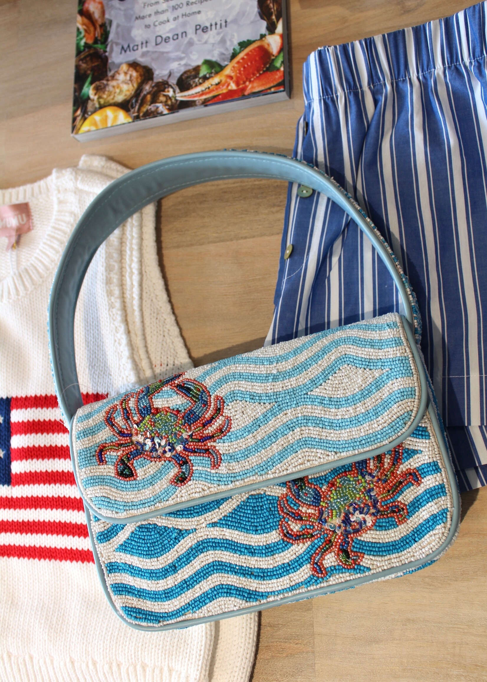 Crabby Waves Beaded Shoulder Bag