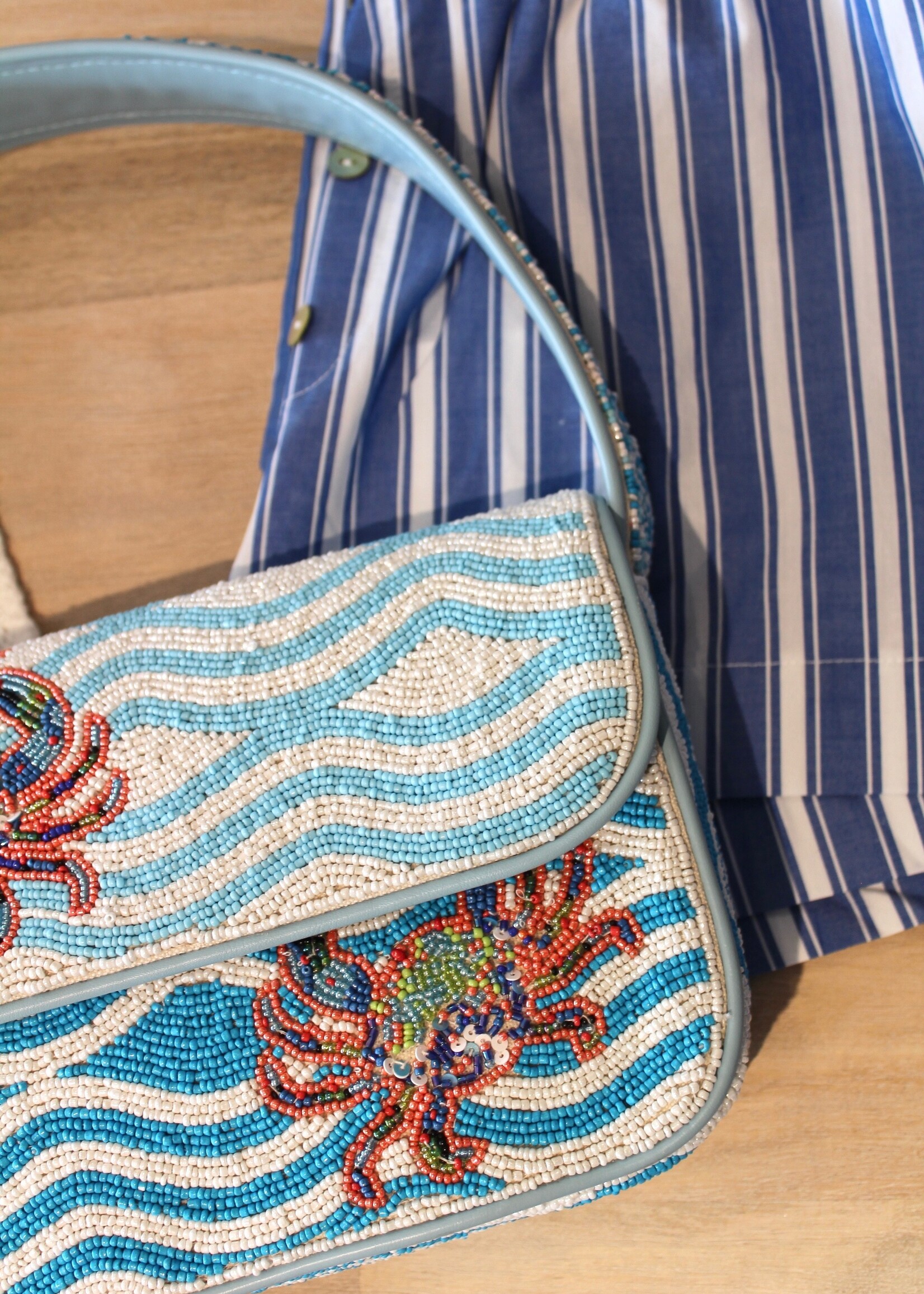Crabby Waves Beaded Shoulder Bag