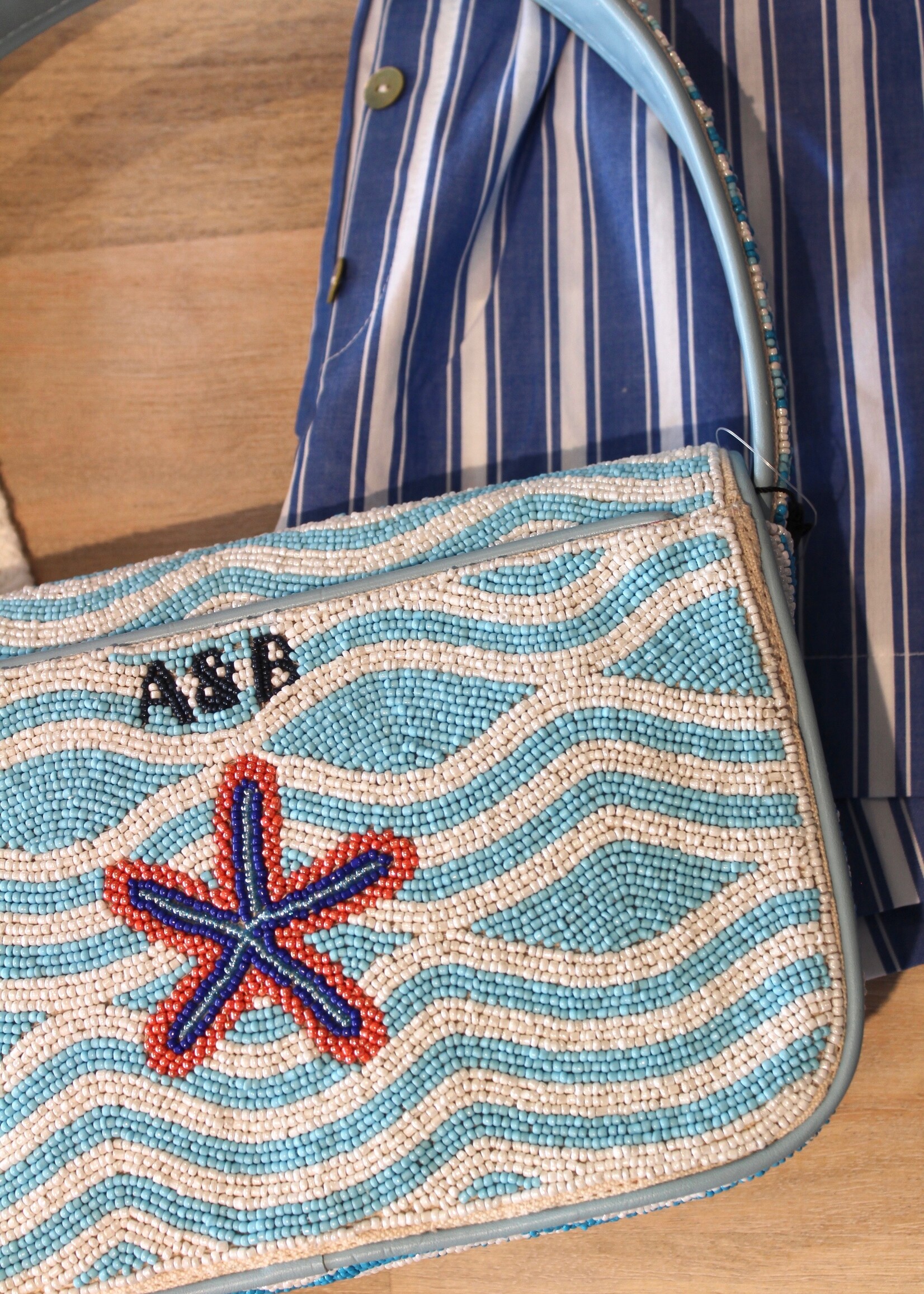Crabby Waves Beaded Shoulder Bag