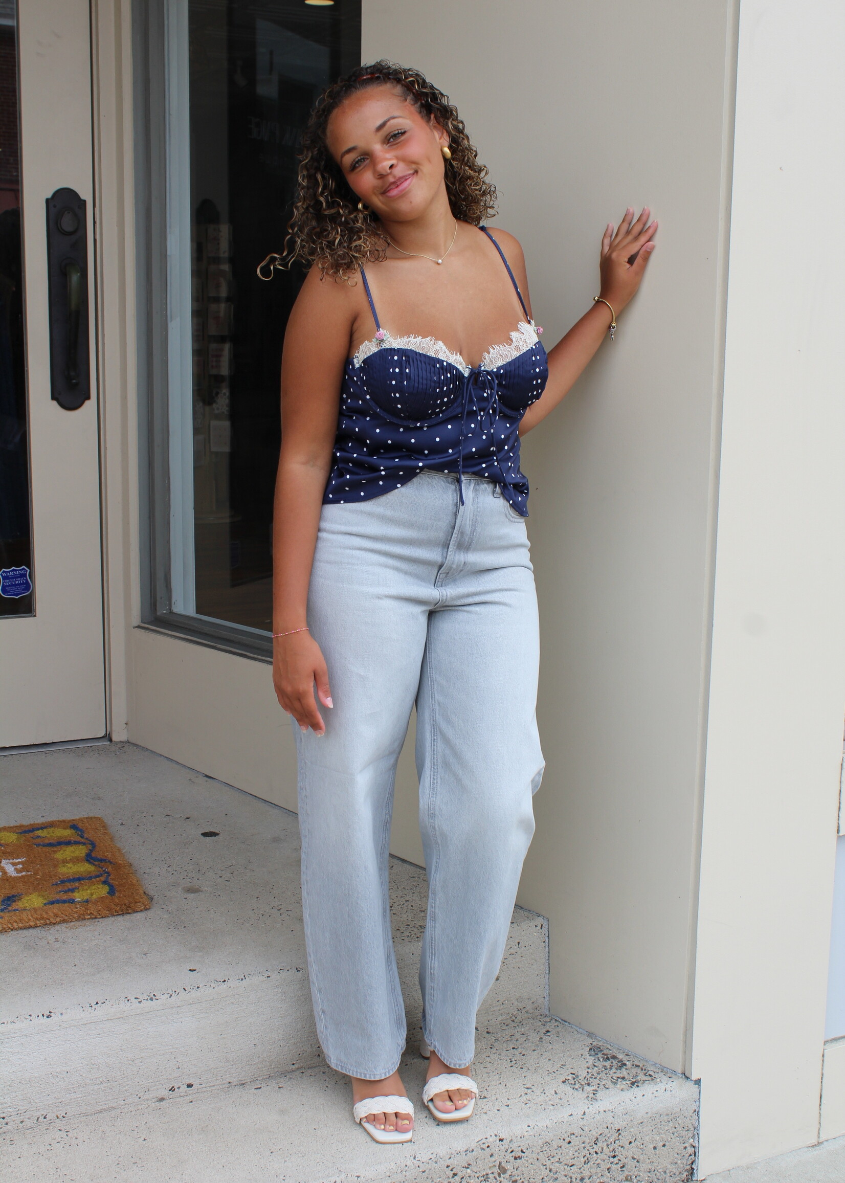 For Love & Lemons Navy Babette Top