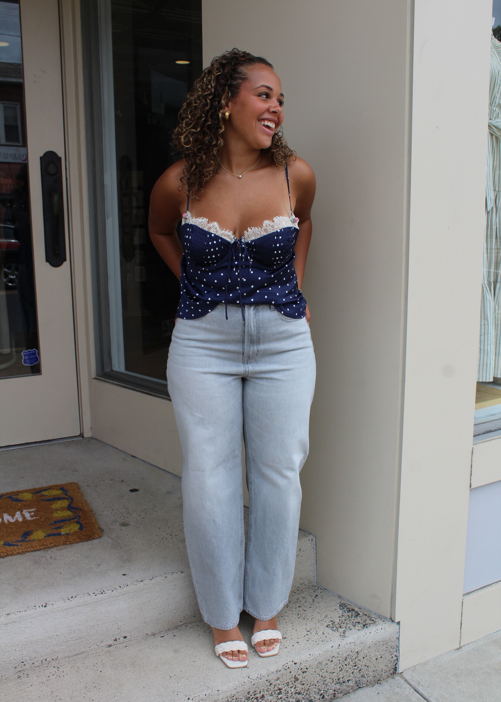 For Love & Lemons Navy Babette Top