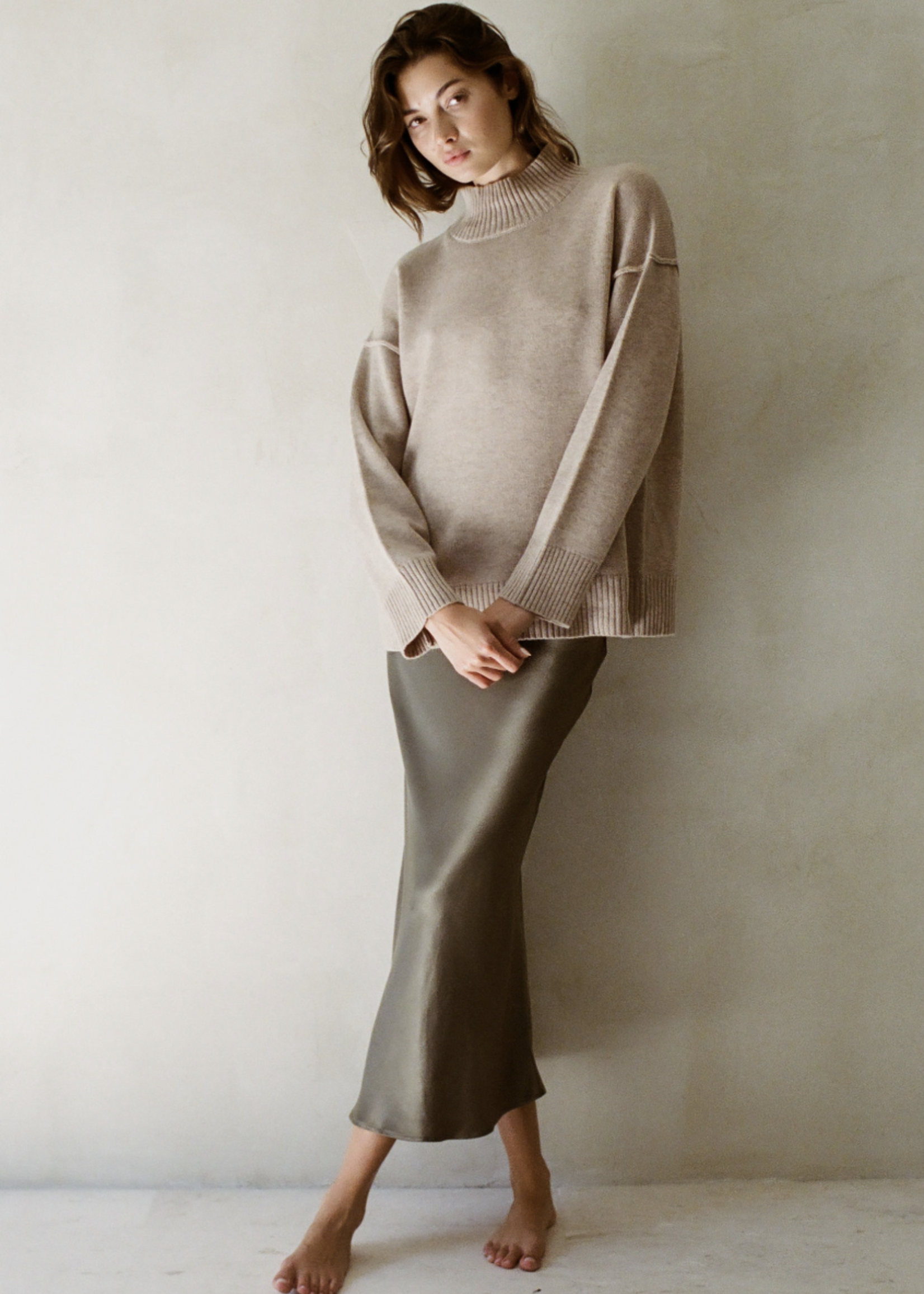 a.ren Taupe Cashmere Wool Turtleneck