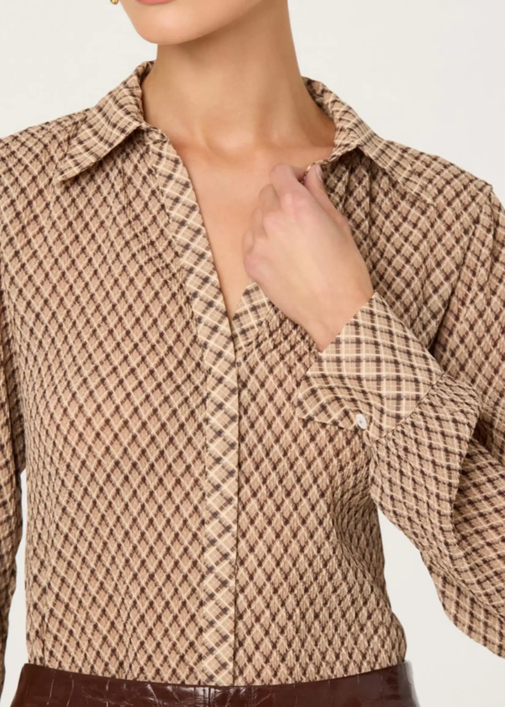 ASTR The Label Brown Plaid Laurel Top