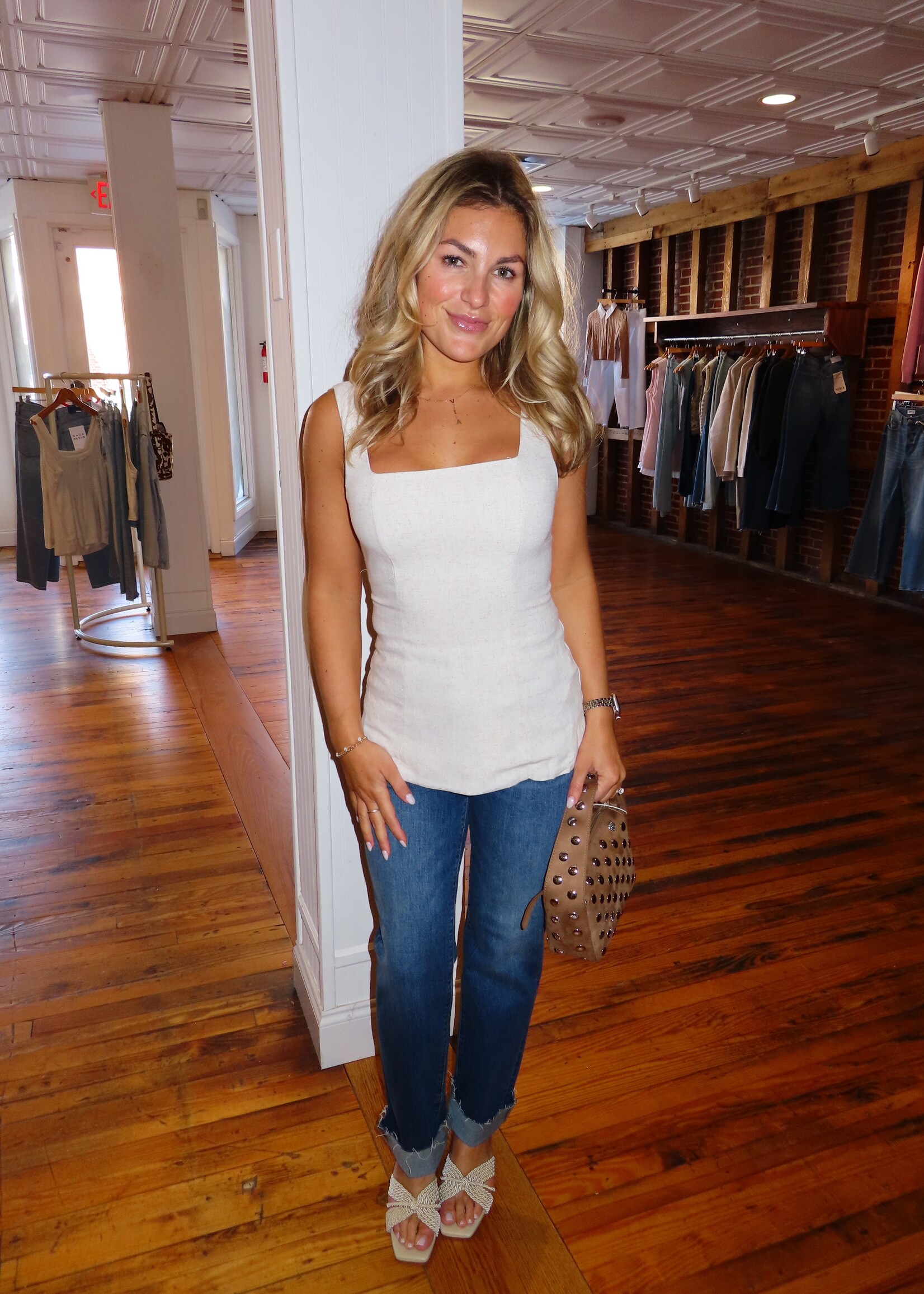 Linen Square Neck Top