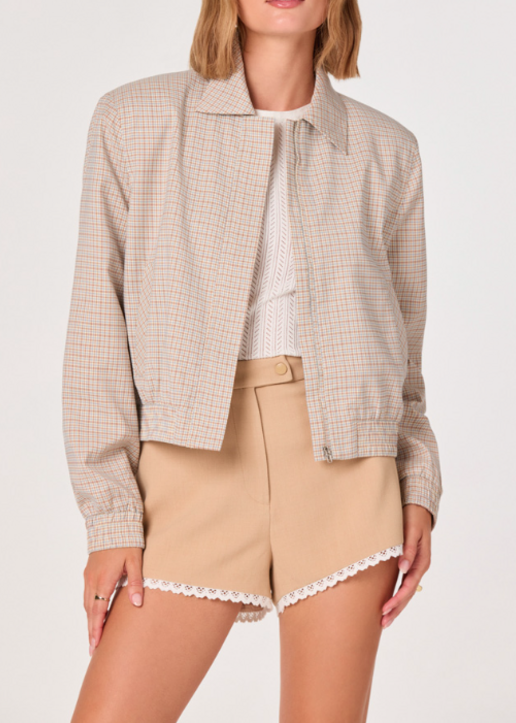 ASTR The Label Brown Blue Plaid Reid Jacket