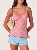ASTR The Label Pink Plaid Kirsten Top