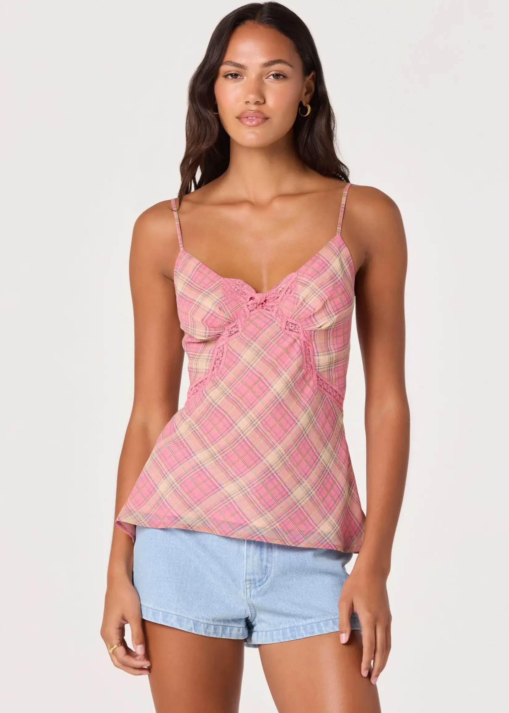 ASTR The Label Pink Plaid Kirsten Top