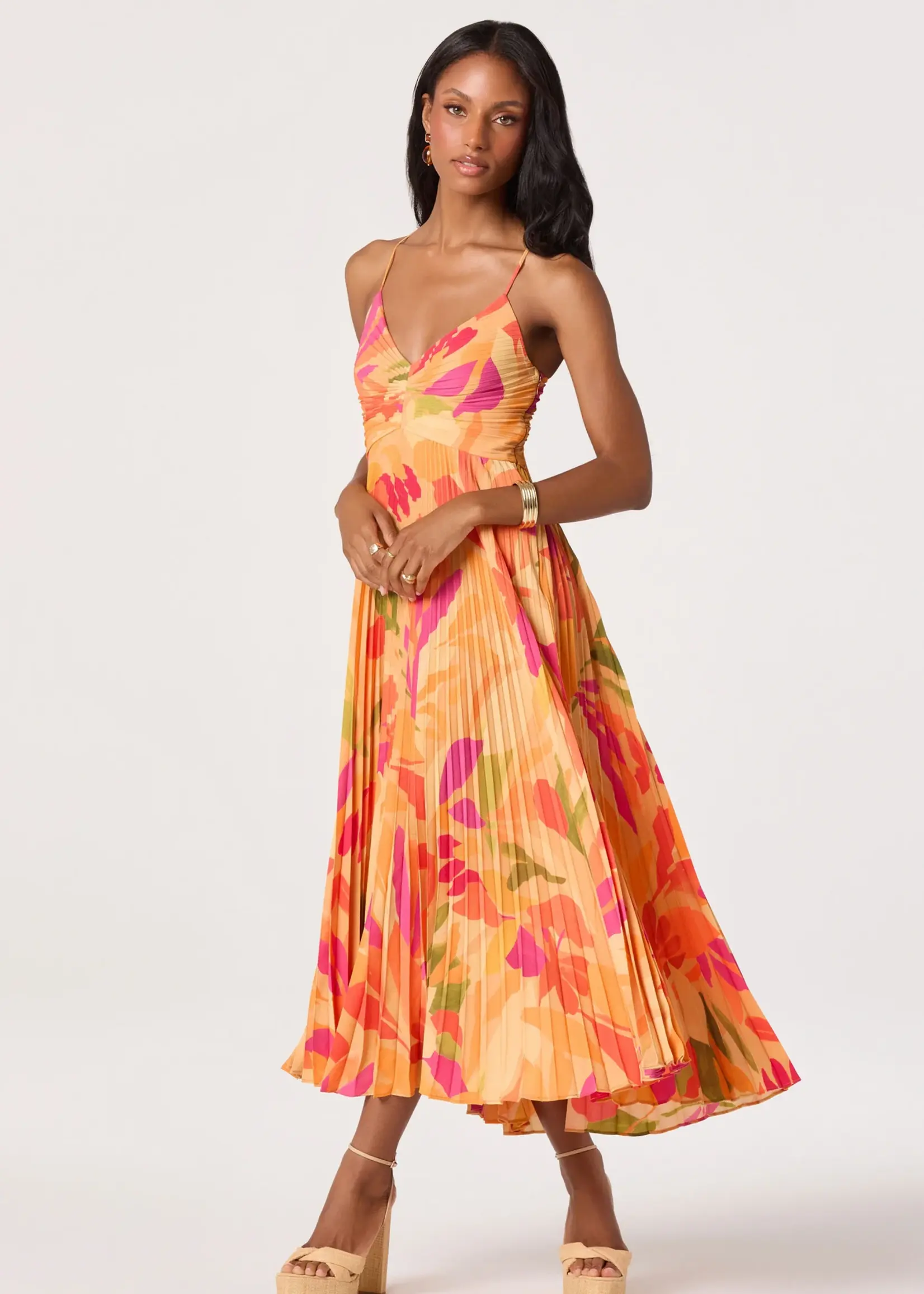 ASTR The Label Orange Floral Blythe Dress