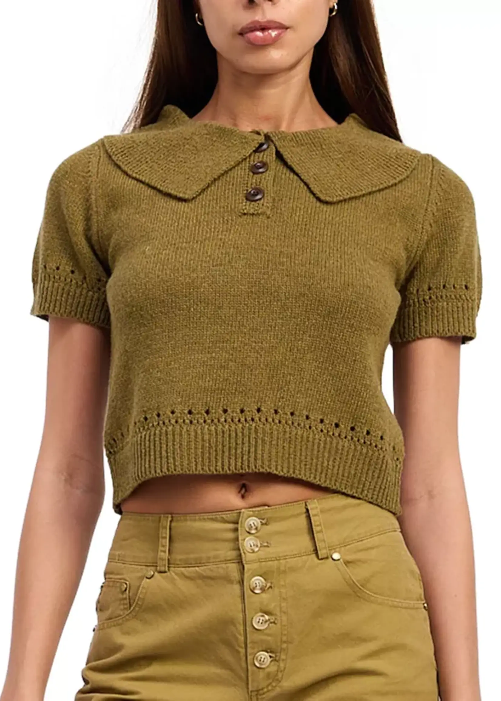 En Saison Olive Elin Polo Sweater