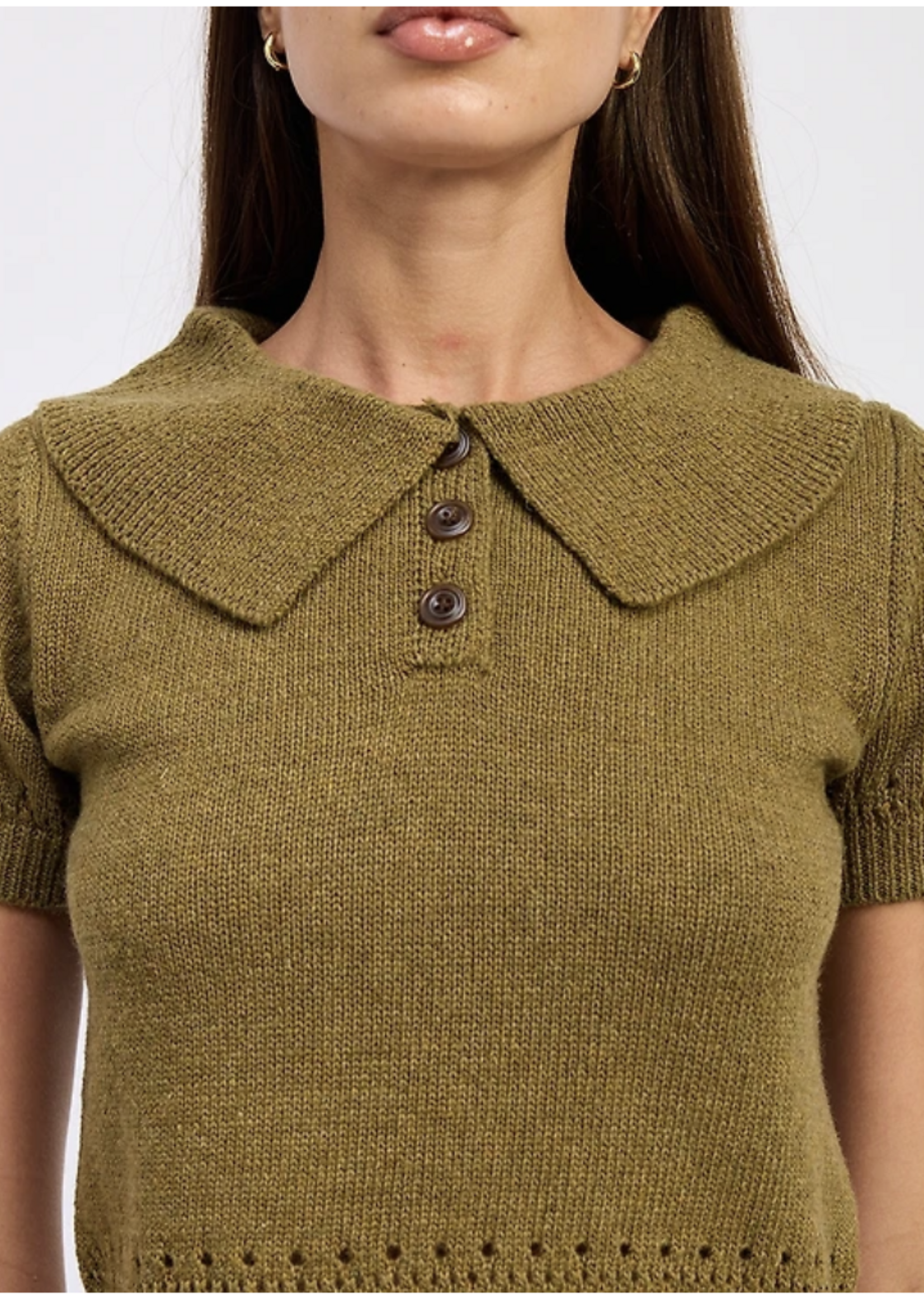 En Saison Olive Elin Polo Sweater
