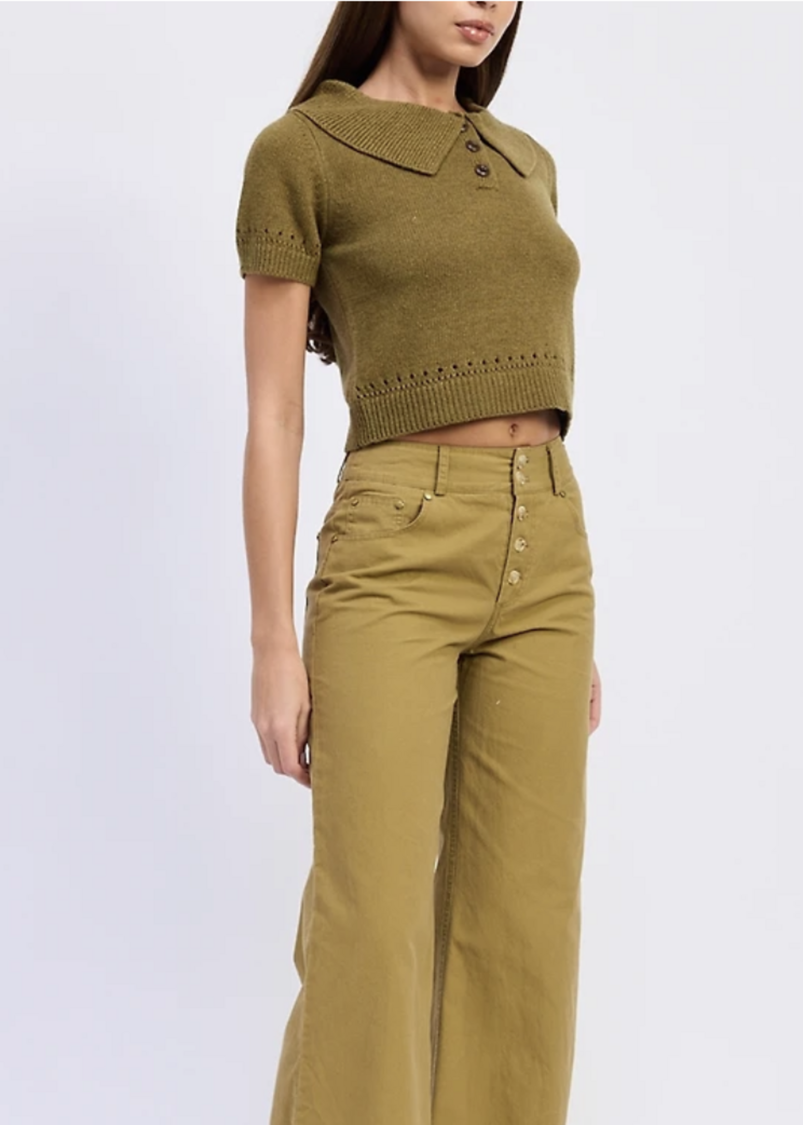 En Saison Olive Elin Polo Sweater