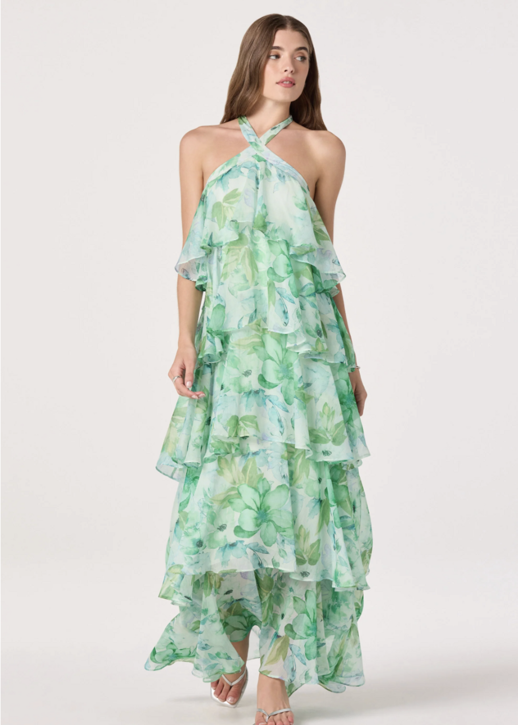 ASTR The Label Green Floral Daiga Dress