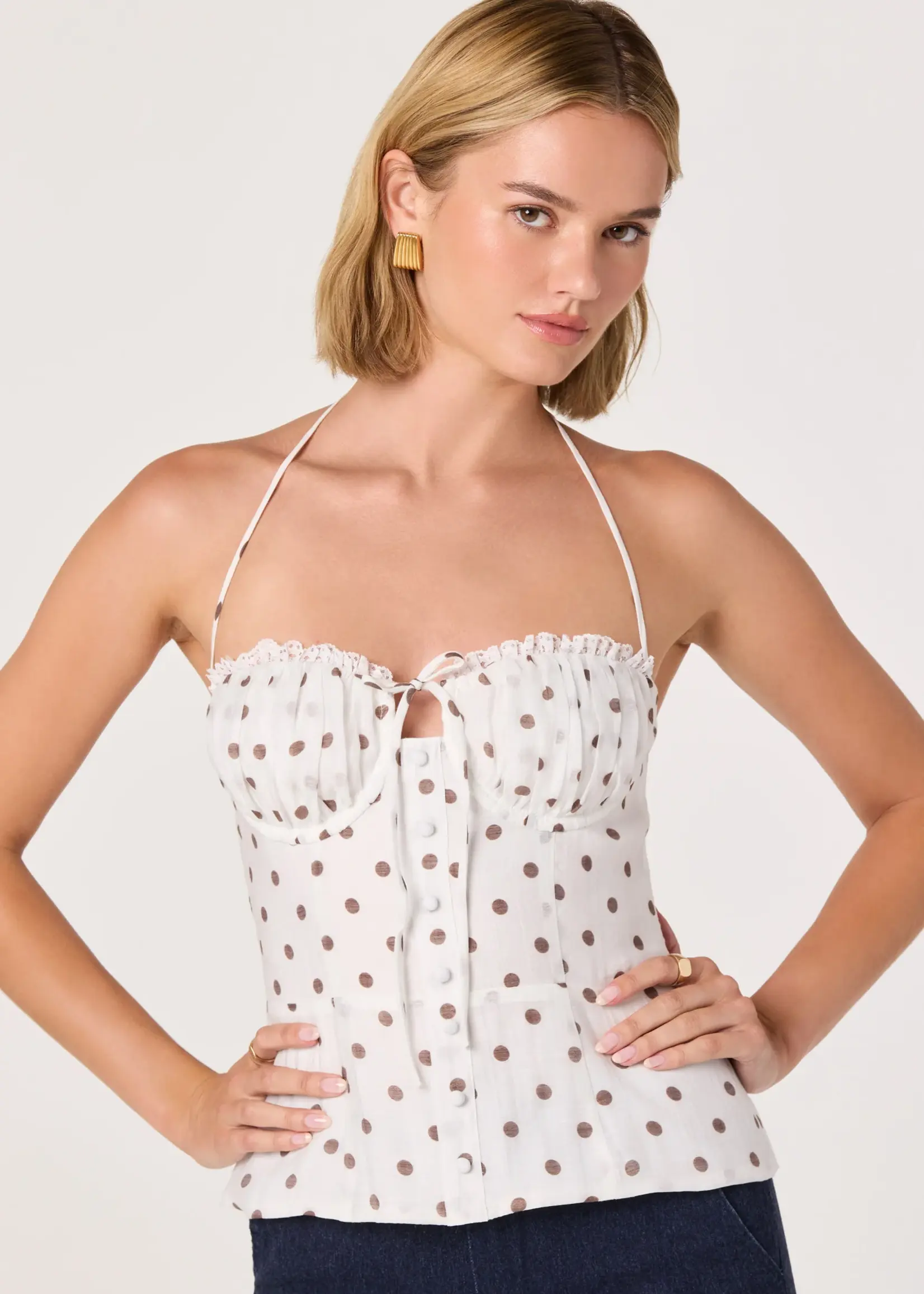 ASTR The Label White Polka Dot Lizzie Top