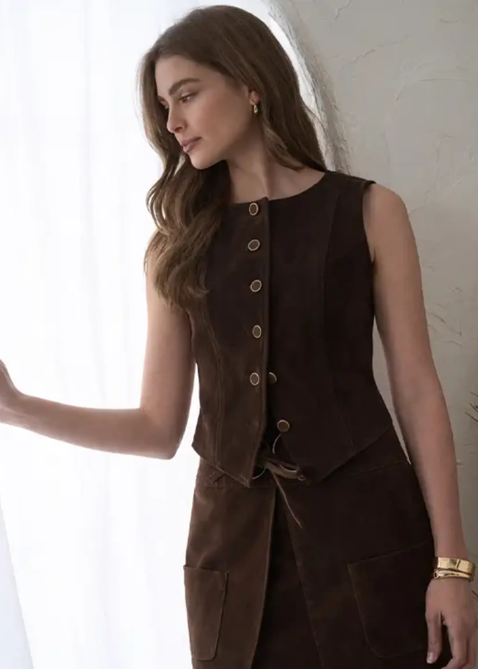 Brown Suede Vest Top