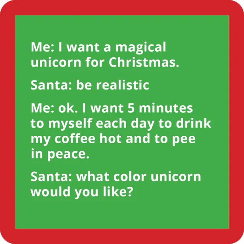 Drinks On Me Unicorn Christmas Coaster