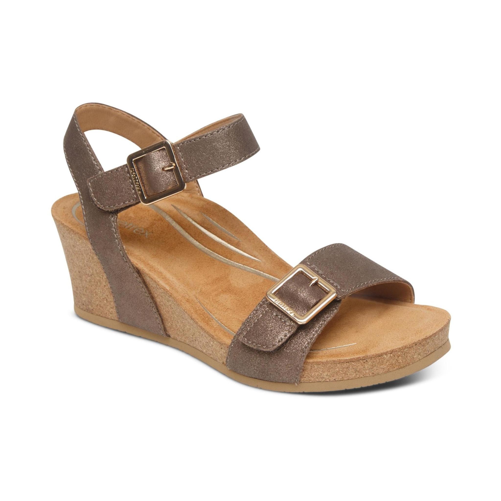 Aetrex Women's Lexa Cork Wedge Quarter Strap Sandal