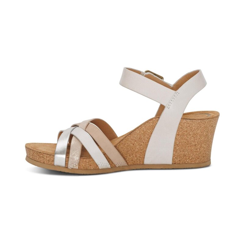 Aetrex Women's Noelle Cork Wedge Quarter Strap Sandal