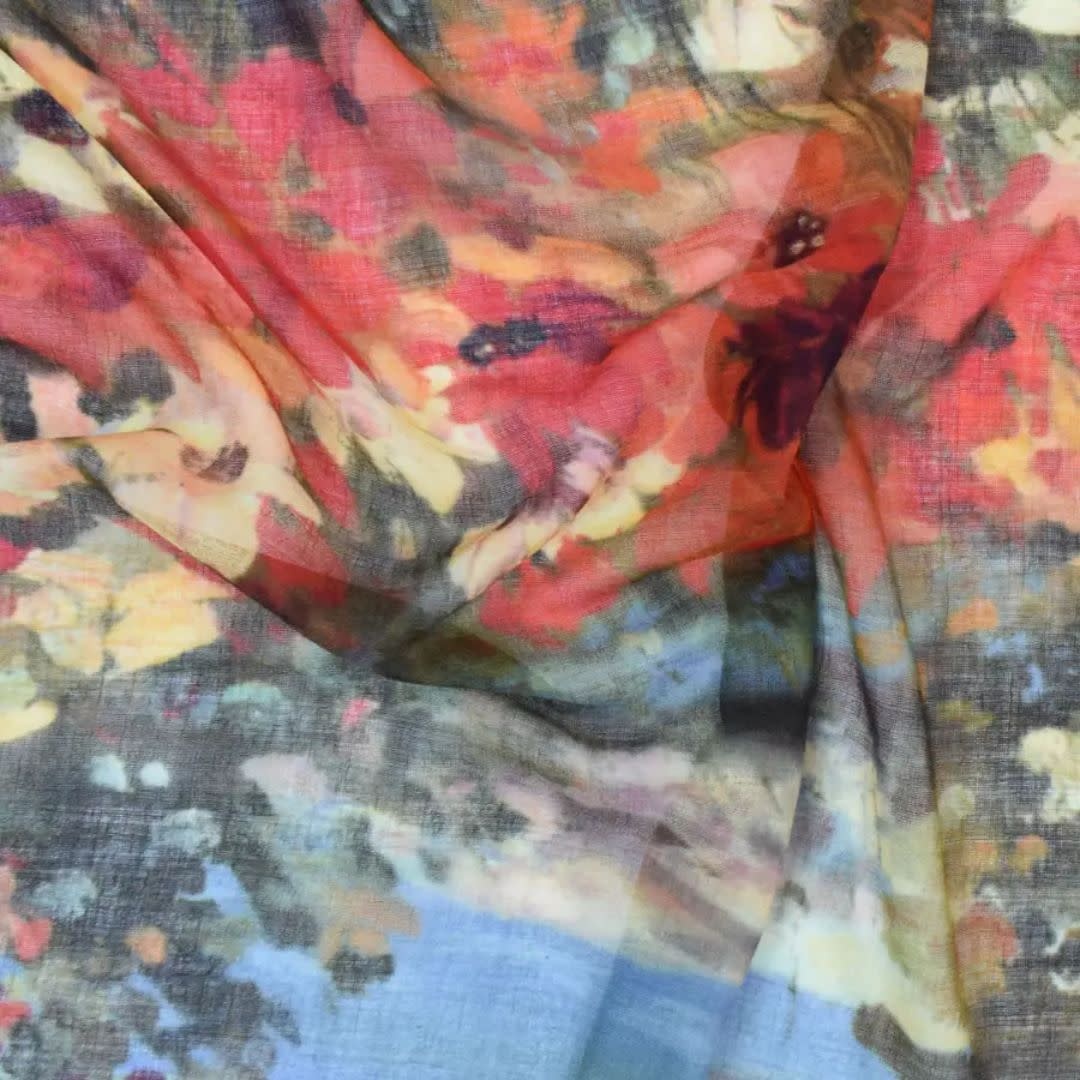 Dupatta Designs Leah Wool/Silk Scarf Wildflowers By The Sea
