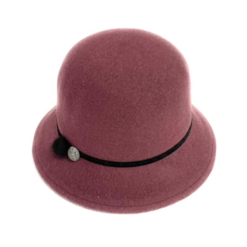 Shihreen Wool Felt Cloche Hat w/ Button & Fur