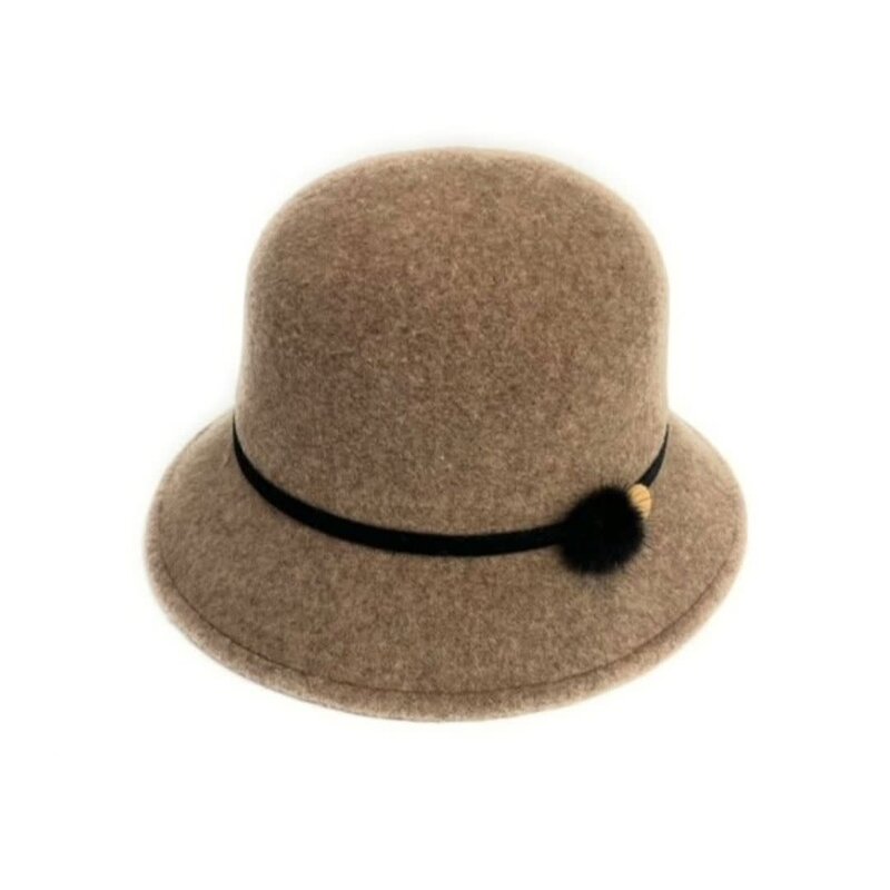 Shihreen Wool Felt Cloche Hat w/ Button & Fur