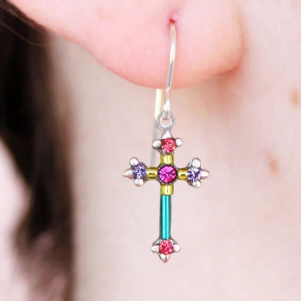 Firefly Dainty Cross Earring - Multicolor