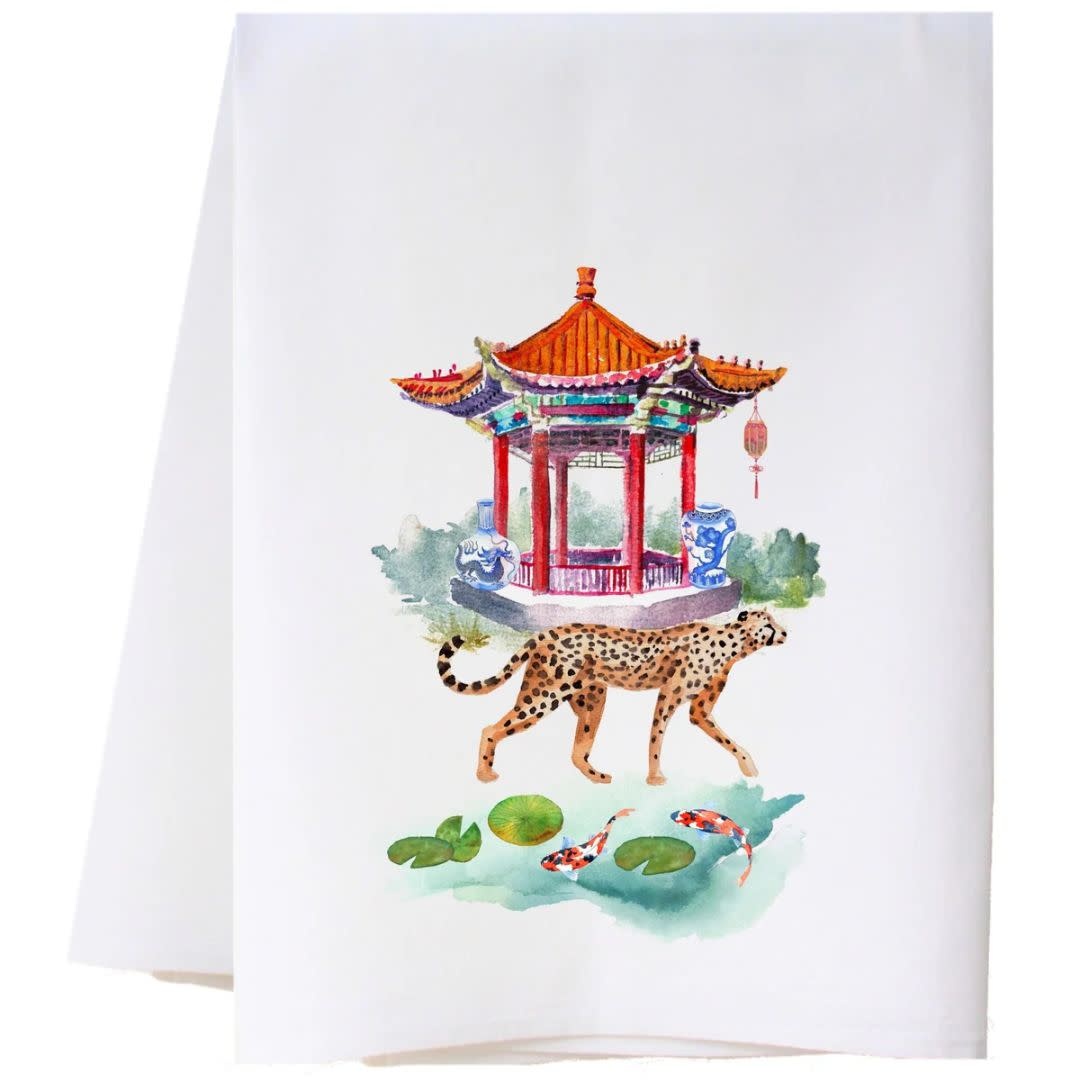 Cora & Pate (Southern Sisters) Cheetah and Pagoda Flour Sack Towel