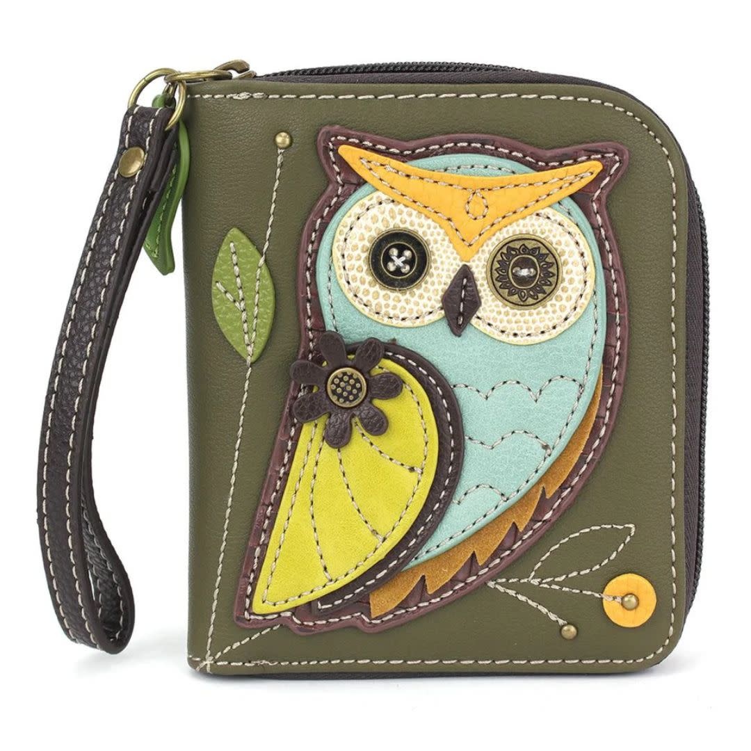 Chala Handbags Zip Around Wallet Owl A-olive
