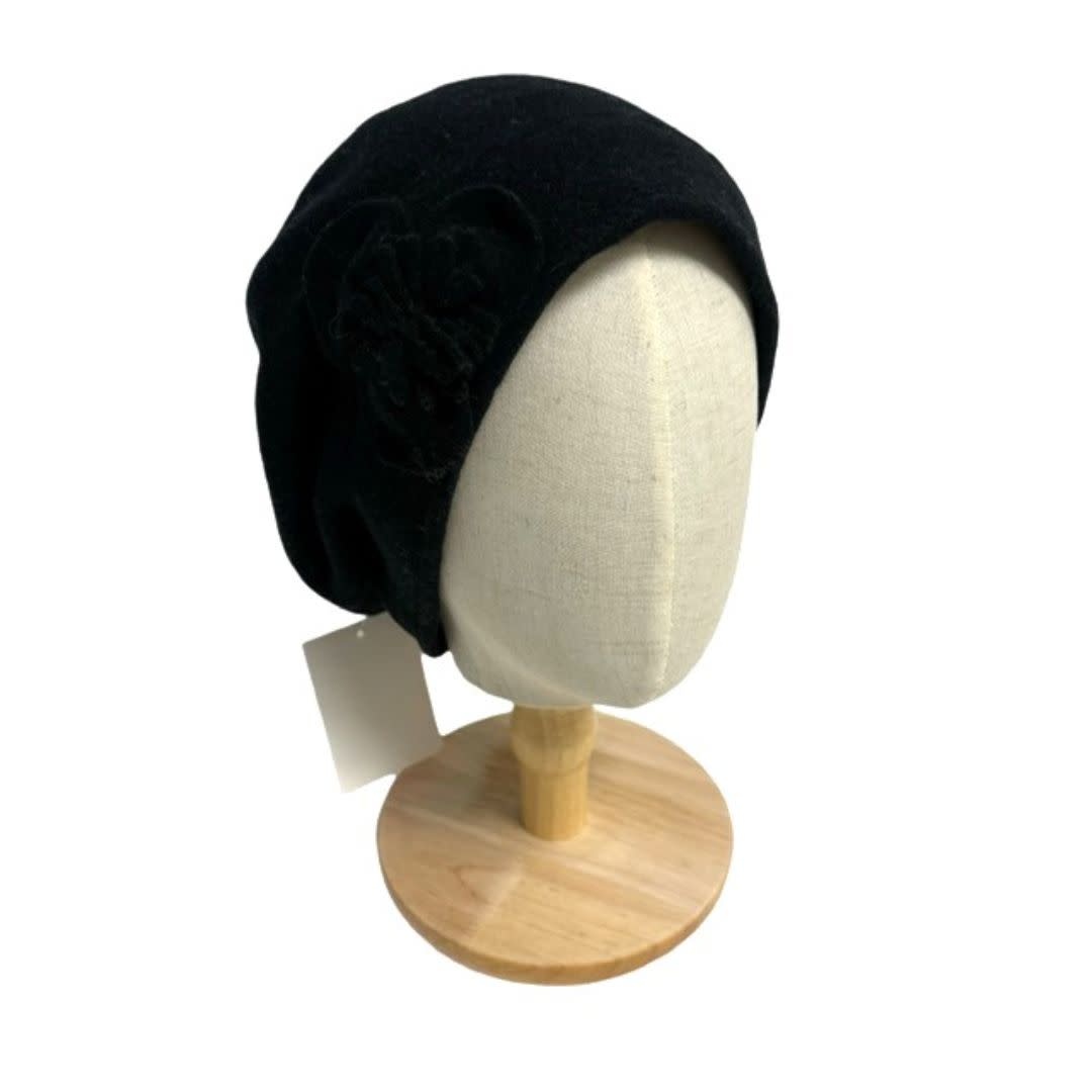 Shihreen Boiled Wool Slouch Cap w/ Flower