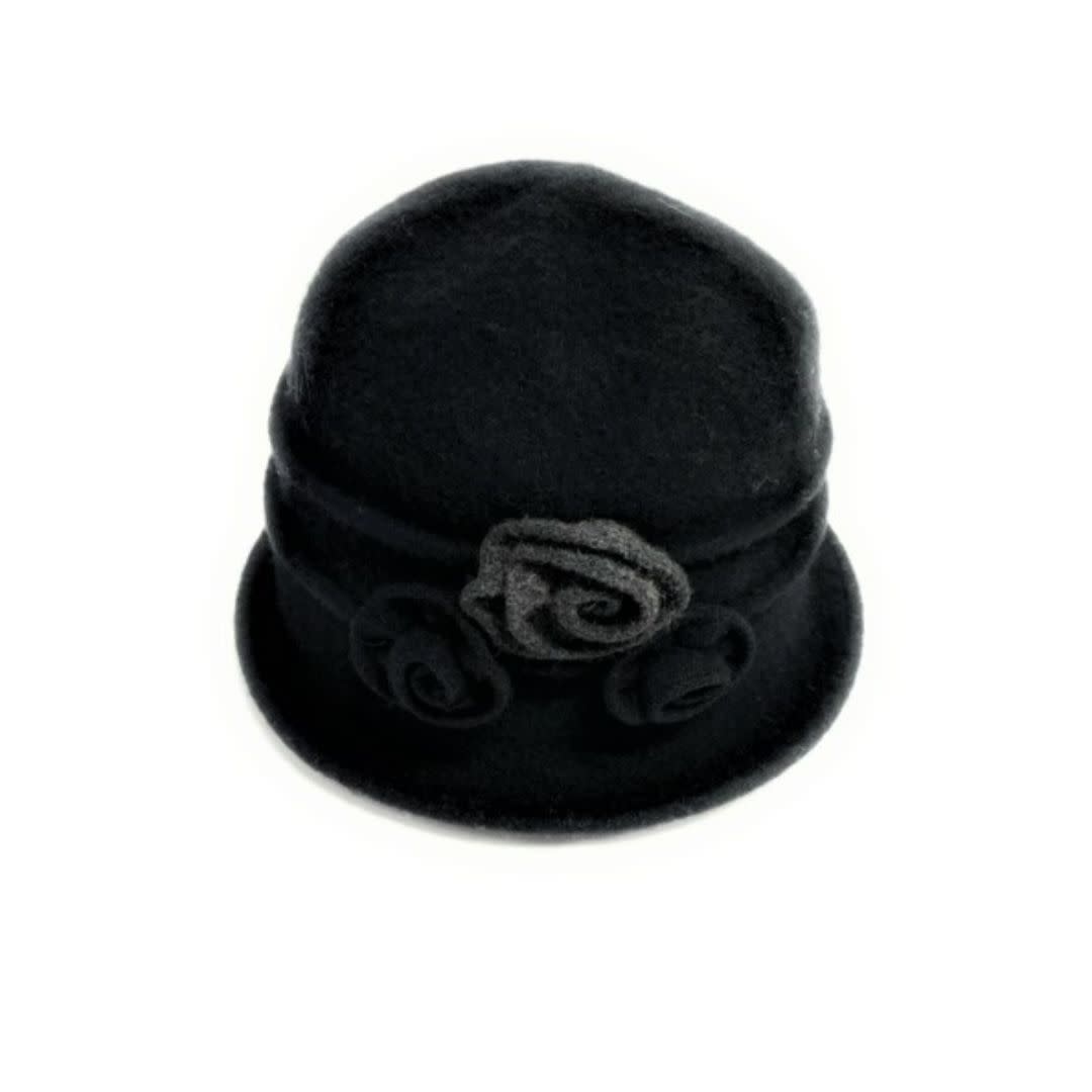Shihreen Boiled Wool Wire Brim Hat w/ Tri 2 Tone Flower