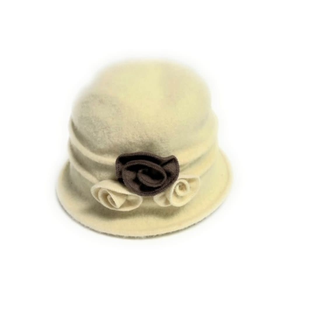 Shihreen Boiled Wool Wire Brim Hat w/ Tri 2 Tone Flower