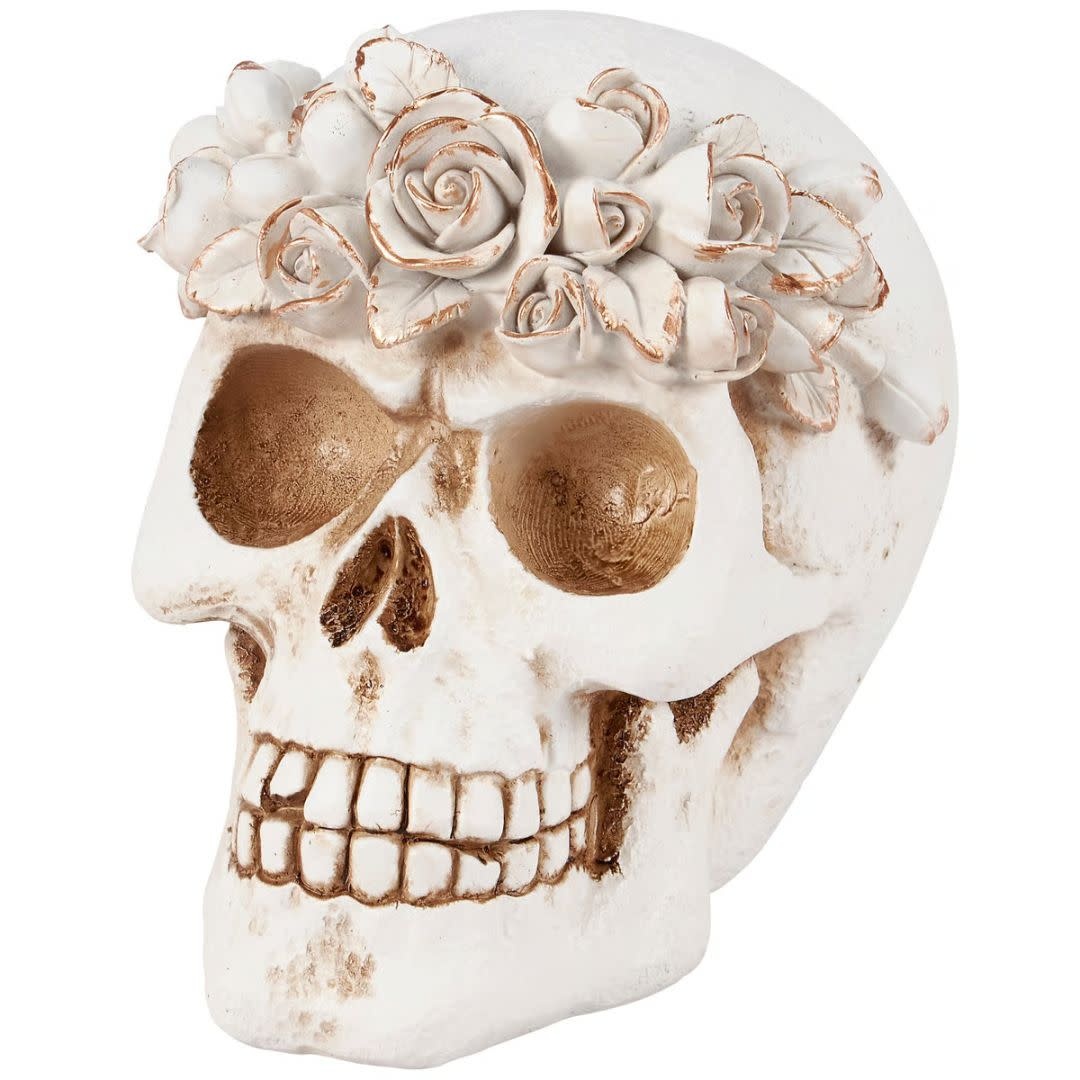 One Coast Floral Skull Figurine