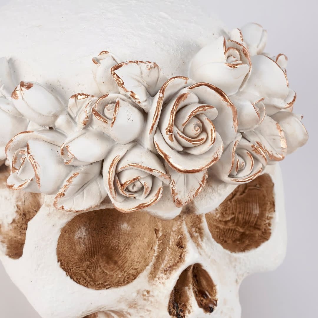 One Coast Floral Skull Figurine
