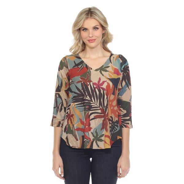 Inoah 3/4" Sleeve V Neck Top Red Oak