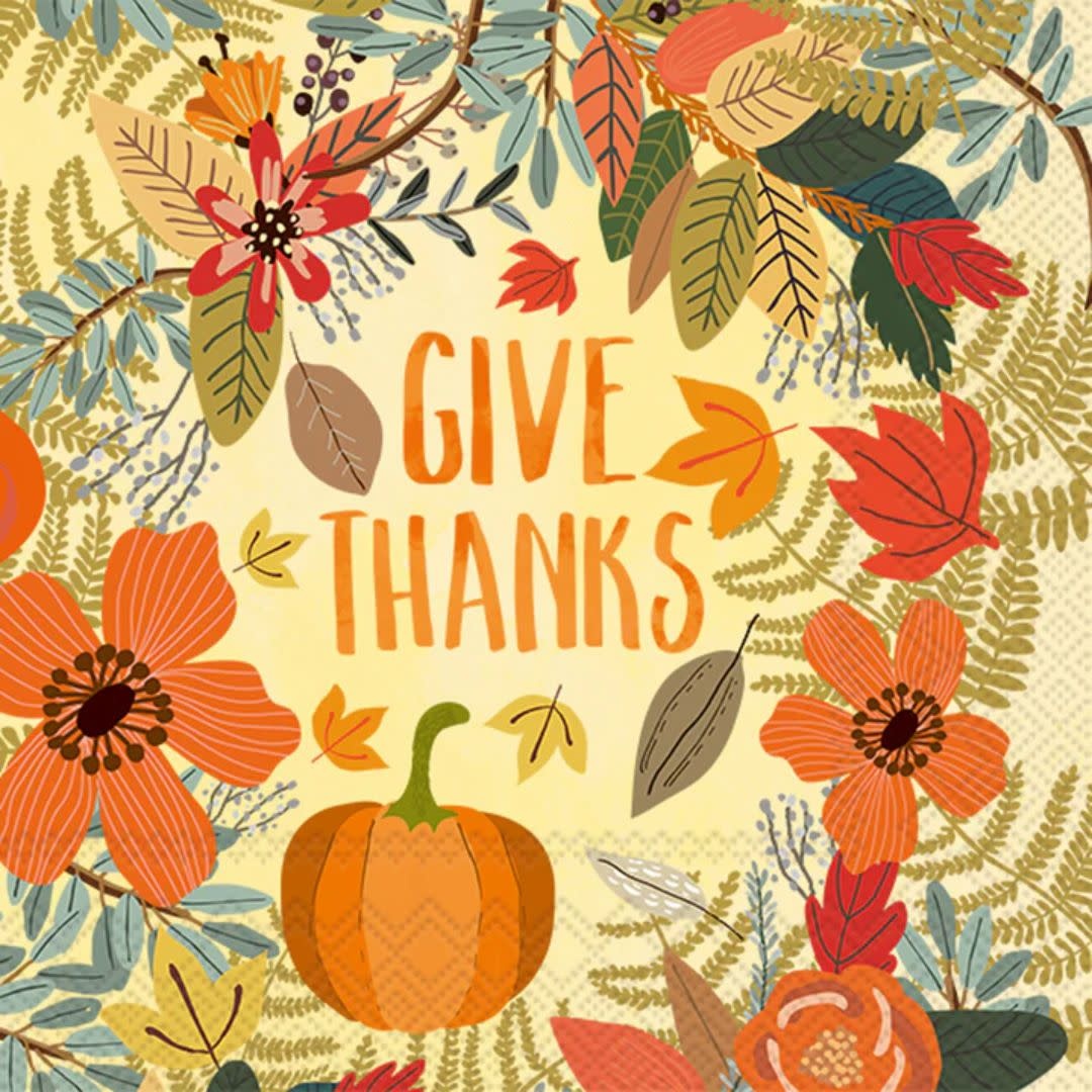 Boston International Cocktail Napkins Give Thanks Floral