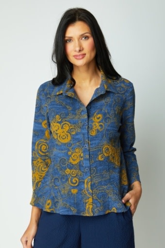 Habitat Clothes to Live In Crinkle Crepe Woodblock Flounce Top